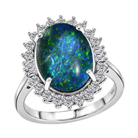AAA Australian Black Ridge Opal and Luxuriant Lab Grown Diamond G-H SI 4.00 ctw Ring in 10K White Gold (Size 6.0) 4.10 Grams