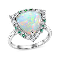 Certified & Appraised D'Joy Premium Ethiopian Welo Opal, Paraiba Tourmaline and Moissanite Ring in Rhodium Over Sterling Silver (Size 10.0) (Ships in 5-7 Days) 4.60 ctw