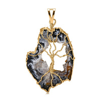 Dark Texture Quartz 40.00 ctw Geode Pendant without Chain in Goldtone
