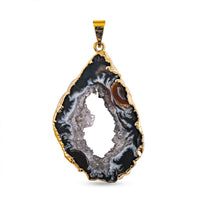 Grey Rutilized Texture Quartz 35.00 ctw Geode Pendant without Chain in Goldtone