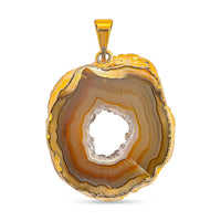 Texture Quartz 44.00 ctw Geode Pendant without Chain in Goldtone