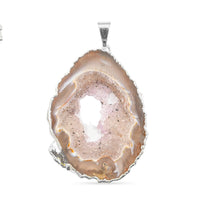 Rose Texture Quartz 42.00 ctw Geode Pendant without Chain in Silvertone