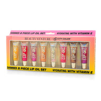 Closeout Beauty Venture 8 Piece Lip Oil Set Infused with Vitamin E in Bright Tones