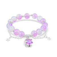 White Glass Beaded Stretch Bracelet with Charm in Silvertone