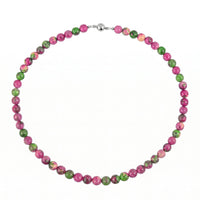 Watermelon Agate 150.00 ctw Beaded Necklace in Silvertone (18 Inches)