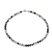 Black White Agate Beaded Necklace (18 Inches) in Silvertone 175.00 ctw