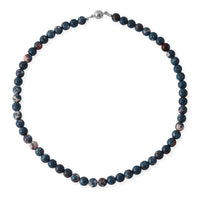 Coper Blue Agate 150.00 ctw Beaded Necklace in Silvertone 18 Inches