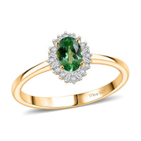 D'Joy Premium Tsavorite Garnet, Diamond Imperial Bloom Halo Ring in 18K Vermeil YG Over Sterling Silver (Size 10.0) 0.60 ctw