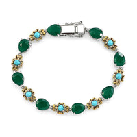 EverTrue Verde Onyx, Premium Sleeping Beauty Turquoise Bracelet in 18K YG Plated and Platinum Bond (7.25 In) 14.75 ctw