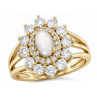 Pearl and Simulated Diamond 1.10 ctw Ring in 14K YG Over Sterling Silver (Size 7.0)