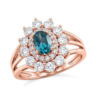 Teal Quartz and Simulated Diamond 2.50 ctw Ring in 14K RG Over Sterling Silver (Size 7.0)