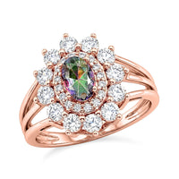 Mystic Topaz and Simulated Diamond 2.50 ctw Ring in 14K RG Over Sterling Silver (Size 7.0)