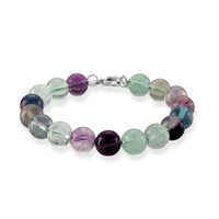 Multi Fluorite Beaded Bracelet in Stainless Steel (7.5-9.0In) 150.00 ctw