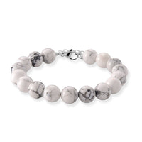 White Howlite Beaded Bracelet in Stainless Steel (7.5-9.0In) 135.00 ctw