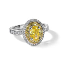 10K White Gold Luxuriant Lab Grown Yellow Diamond (IR) and Lab Grown Diamond (VS) Halo Ring (Size 6.0) 1.50 ctw