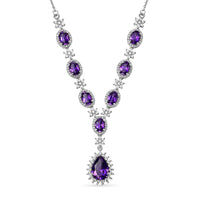 D'Joy AAA Moroccan Amethyst, White Zircon Neckalce (18 Inches) in Rhodium Over Sterling Silver 6.50 ctw