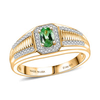 D'Joy Premium Tsavorite Garnet, Moissanite Men's Ring in 18K Vermeil YG Over Sterling Silver (Size 10.0) 0.85 ctw
