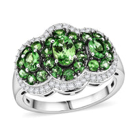 D'Joy Premium Tsavorite Garnet, Moissanite Ring in Rhodium Over Sterling Silver (Size 5.0) 2.10 ctw