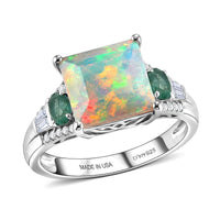 D'Joy Princess Cut AAA Ethiopian Welo Opal, Multi Gemstone Aurora Flame Ring in Rhodium Over Sterling Silver (Size 10.0) 5.80 ctw