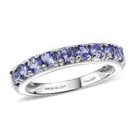 D'Joy Tanzanite Band Ring in Rhodium Over Sterling Silver (Size 10.0) 0.90 ctw