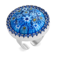 Blue Color Murano Style and Simulated Blue Diamond Ring in ION Plated YG (6.00-10.00)