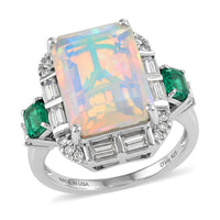 D'Joy AAA Ethiopian Welo Opal, Multi Gemstone Architect Muse Ring in Rhodium Over Sterling Silver (Size 10.0) 6.35 ctw