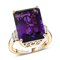 Epic Deal Luxoro 10K Yellow Gold Assher Cut AAA Zambian Amethyst, Diamond (I2) Ring (Size 10.0) 11.00 ctw