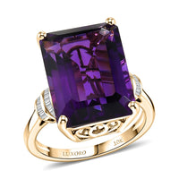 Epic Deal Luxoro 10K Yellow Gold Assher Cut AAA Zambian Amethyst, Diamond (I2) Ring (Size 10.0) 11.00 ctw