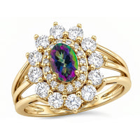 Mystic Topaz and Simulated Diamond 2.50 ctw Ring in 14K YG Over Sterling Silver (Size 8.0)