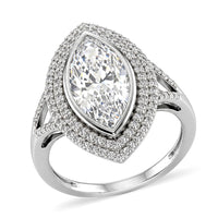 D'Joy Moissanite (Mrq 18x7mm) Solitaire Ring in Rhodium Over Sterling Silver (Size 10.0) 4.60 ctw