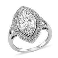 D'Joy Moissanite (Mrq 18x7mm) Solitaire Ring in Rhodium Over Sterling Silver (Size 10.0) 4.60 ctw