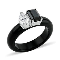D'Joy Black and White Moissanite, Black Jade Band Ring in Rhodium Over Sterling Silver (Size 10.0) 14.25 ctw