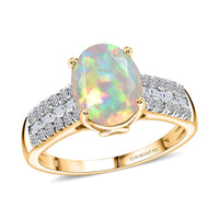 Premium Ethiopian Welo Opal, Luxuriant Lab Grown Diamond (G-H, SI) (0.45 cts) Ring in 18K Vermeil YG Over Sterling Silver (Size 7.0) 2.10 ctw