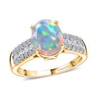 Premium Ethiopian Welo Opal, Luxuriant Lab Grown Diamond (G-H, SI) (0.45 cts) Ring in 18K Vermeil YG Over Sterling Silver (Size 7.0) 2.10 ctw