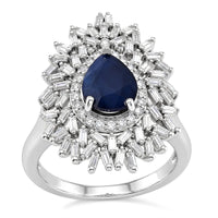 D'Joy Madagascar Blue Sapphire (DF), Moissanite Ring in Rhodium Over Sterling Silver (Size 10.0) 2.90 ctw