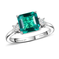 D'Joy Asscher Cut AAA Lab Grown Colombian Emerald, Moissanite Verdant Geometry Ring in Rhodium Over Sterling Silver (Size 10.0) 2.50 ctw