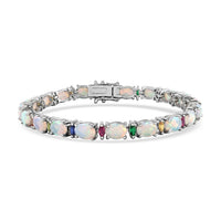 D'Joy Premium Ethiopian Welo Opal, Multi-Tourmaline Bracelet in Rhodium Over Sterling Silver (6.50 In) 8.90 ctw