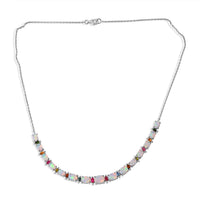 D'Joy Premium Ethiopian Welo Opal, Multi-Tourmaline Necklace (18 Inches) in Rhodium Over Sterling Silver 6.70 ctw