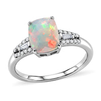 D'Joy Premium Ethiopian Welo Opal, Moissanite Moonlit Ring in Rhodium Over Sterling Silver (Size 10.0) 1.35 ctw