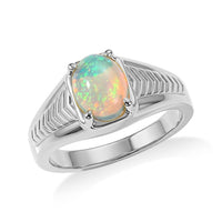 EverTrue Ethiopian Welo Opal Men''s Ring in Stainless Steel (Size 10.0) 1.25 ctw