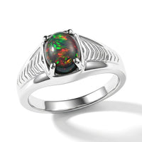 EverTrue Sable Ethiopian Opal (D) Men''s Ring in Stainless Steel (Size 10.0) 1.60 ctw