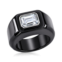 D'Joy Moissanite (Oct 9x7mm) and Black Jade Band Men's Ring in Rhodium Over Sterling Silver (Size 10.0) 52.50 ctw