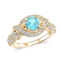 Blue Topaz and Simulated Diamond 1.65 ctw Ring in 14K YG Over Sterling Silver (Size 6.0)