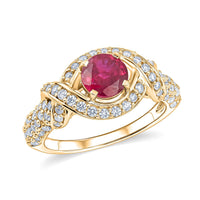Ruby and Simulated Diamond 1.65 ctw Ring in 14K YG Over Sterling Silver (Size 7.0)