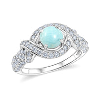 Larimar and Simulated Diamond 1.65 ctw Ring in Sterling Silver (Size 6.0)