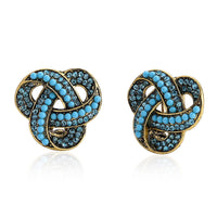 Blue Howlite, Austrian Blue Crystal Earrings in Goldtone