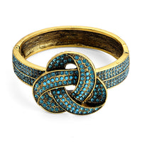 Blue Howlite, Austrian Blue Crystal Bangle Bracelet in Goldtone (7.25 In)
