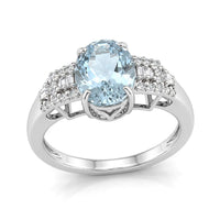D'Joy AAA Mangoro Aquamarine, Moissanite Royale Spark Ring in Rhodium Over Sterling Silver (Size 10.0) (Ships in 10-12 Days) 2.50 ctw