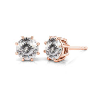 D'Joy 120 Facets Moissanite (Rnd 6.5mm) Earrings in 18K Vermeil RG Over Sterling Silver 2.00 ctw