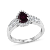 D'Joy AAA Radiant Ember Garnet, Moissanite Crown Teardrop Ring in Rhodium Over Sterling Silver (Size 10.0) 2.00 ctw